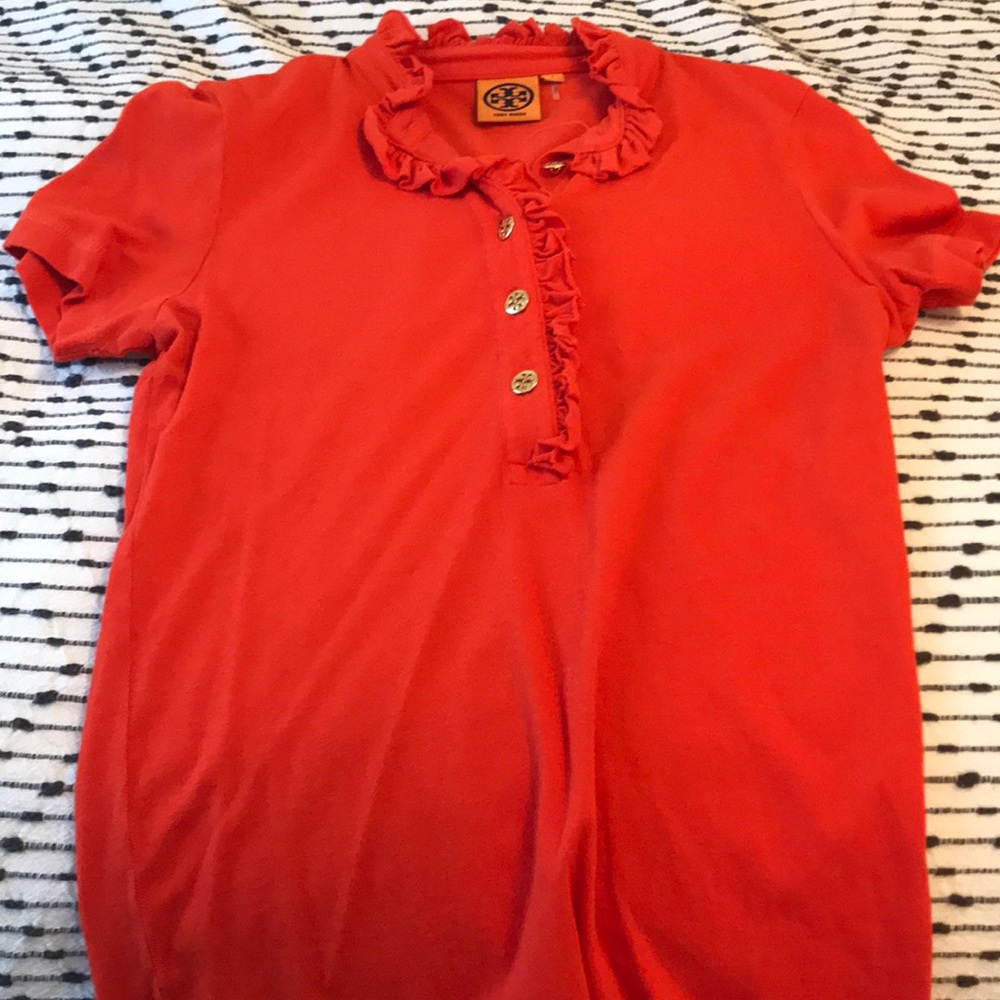 Tory Burch half button down shirt- red/orange